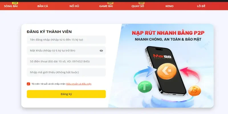 Hướng dẫn đăng k&yacute; t&agrave;i khoản nh&agrave; c&aacute;i May88